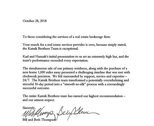 Bill & Beth Thompson Letter