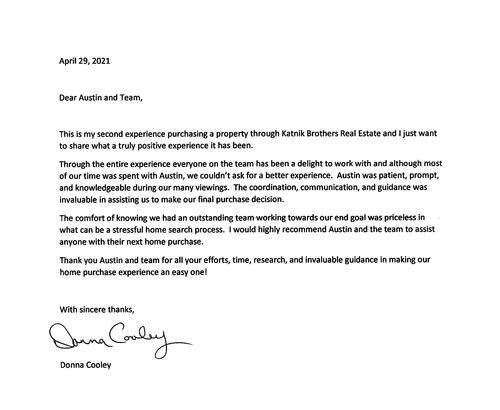 Donna Cooley Letter