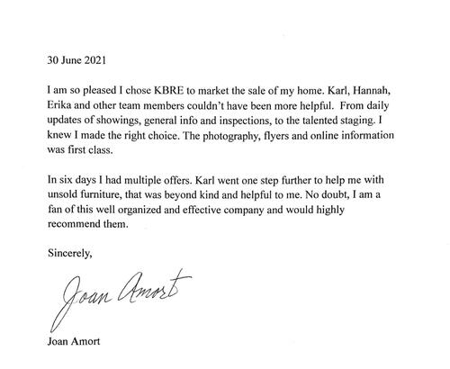 Joan Amort Letter