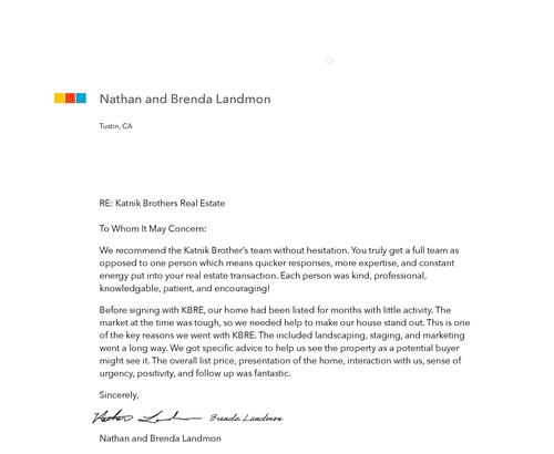 Nathan and Brenda Landmon Letter