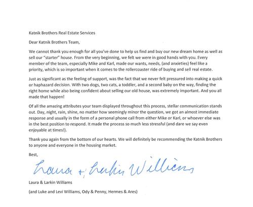 Laura & Larkin Williams Letter