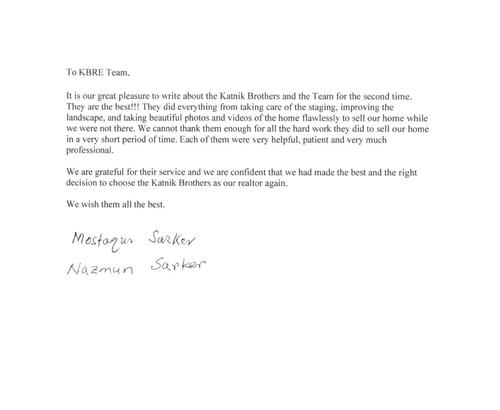 Mostaqur & Nazmun Sarker Letter