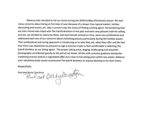 Paul & Becky Davidson Letter