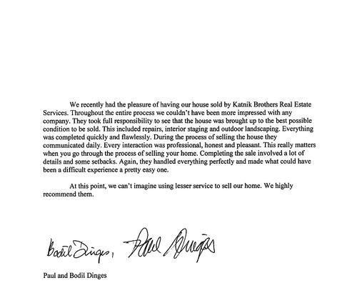 Paul & Bodil Dinges Letter