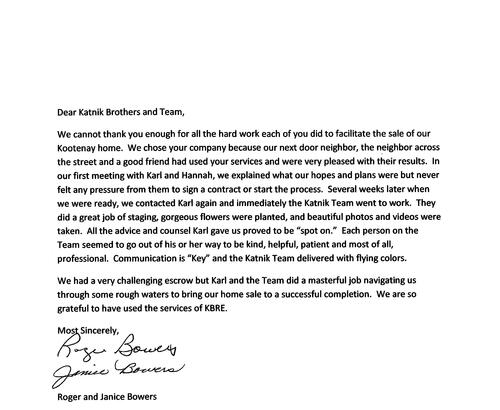 Roger & Janice Bowers Letter