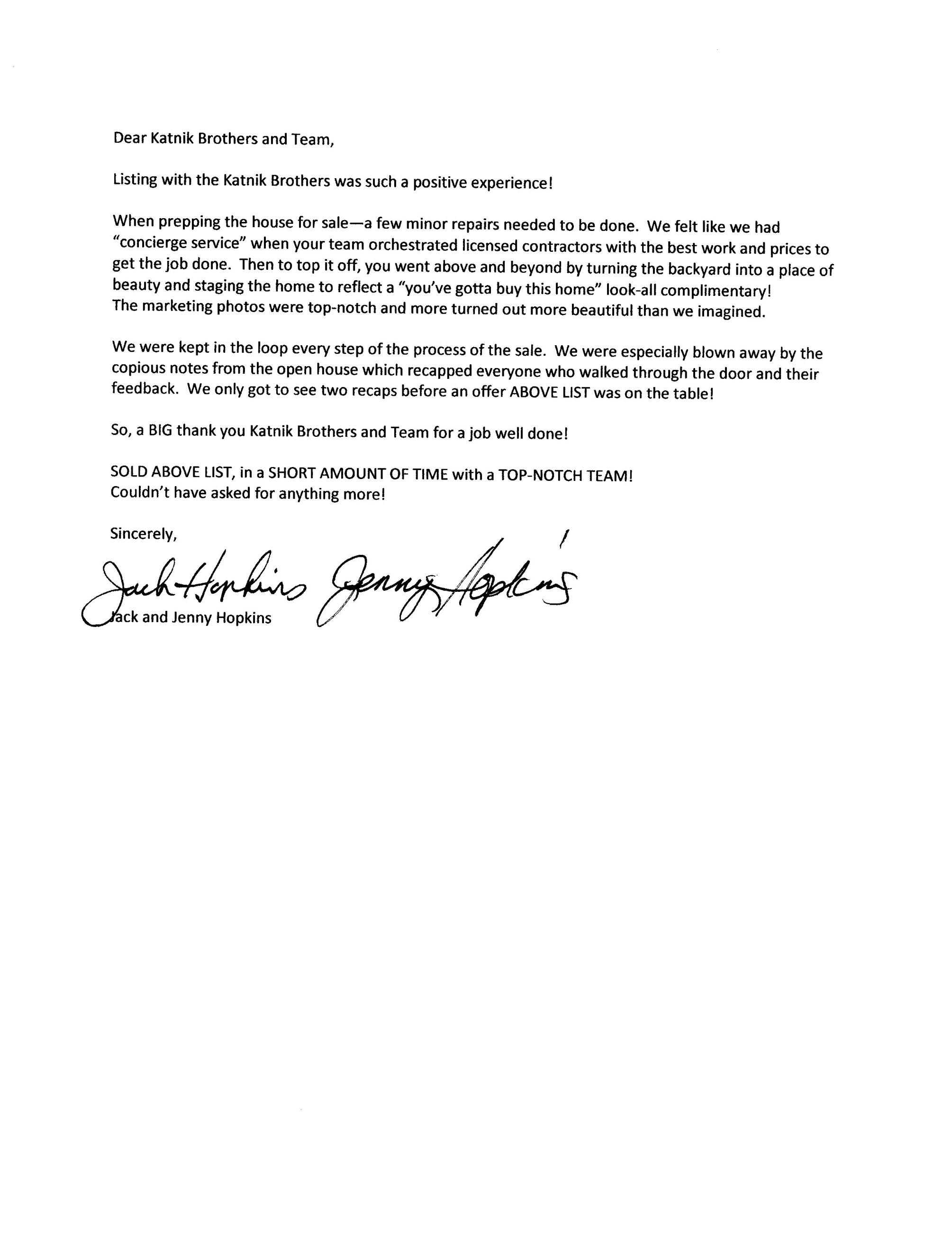 Hopkins Letter