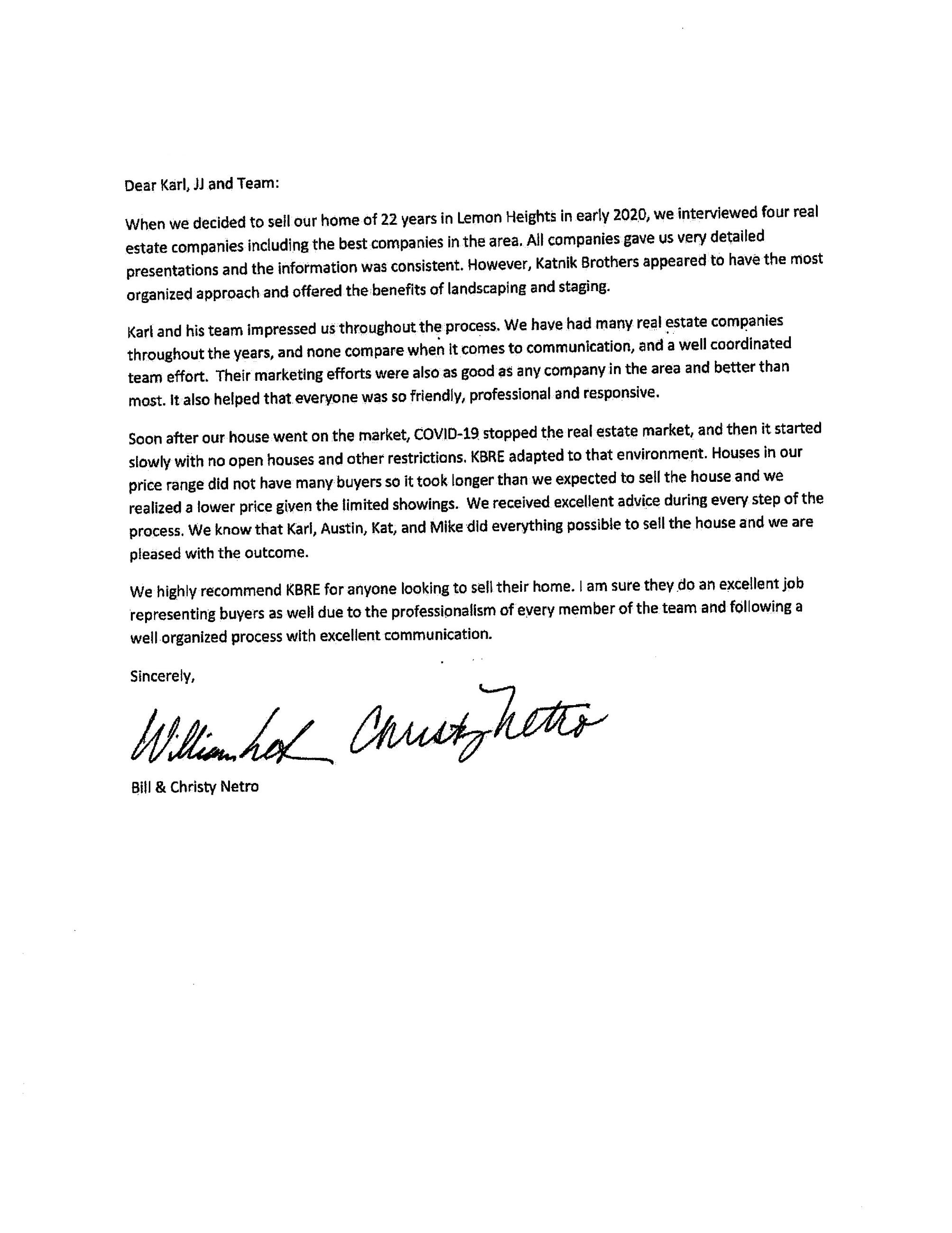 Netro Letter of Recommendation