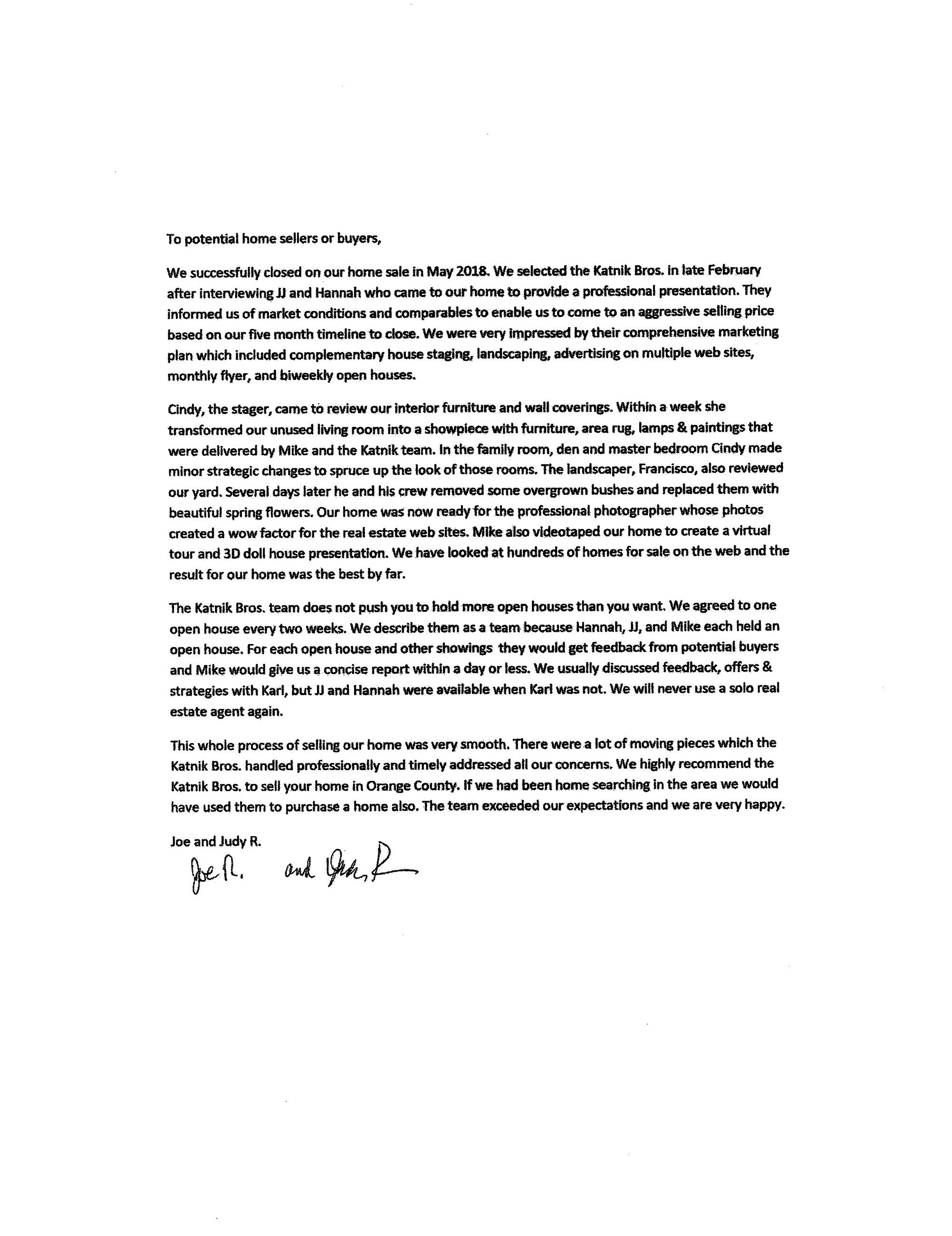 Joe & Judy Letter 1