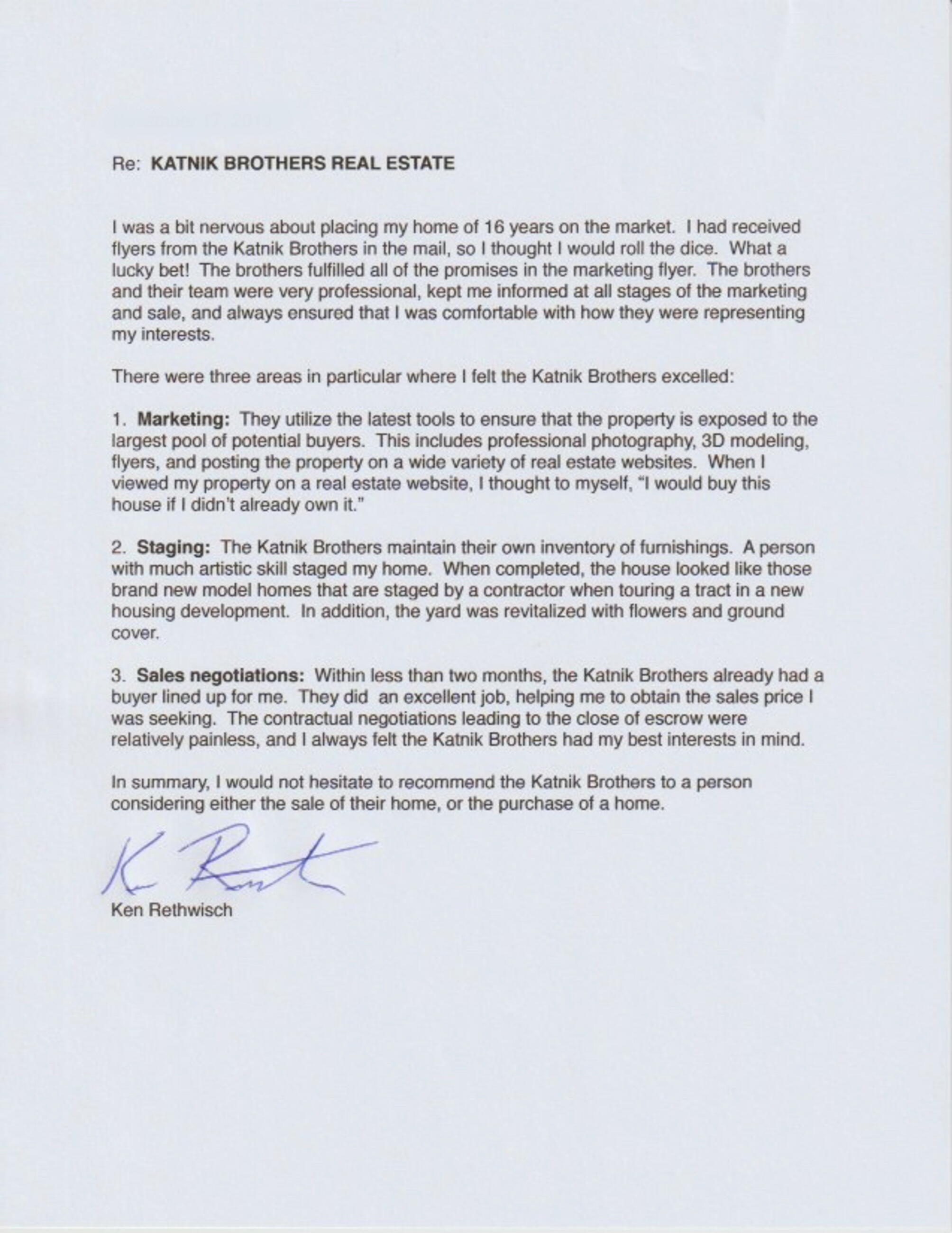 Ken Rethwisch Letter