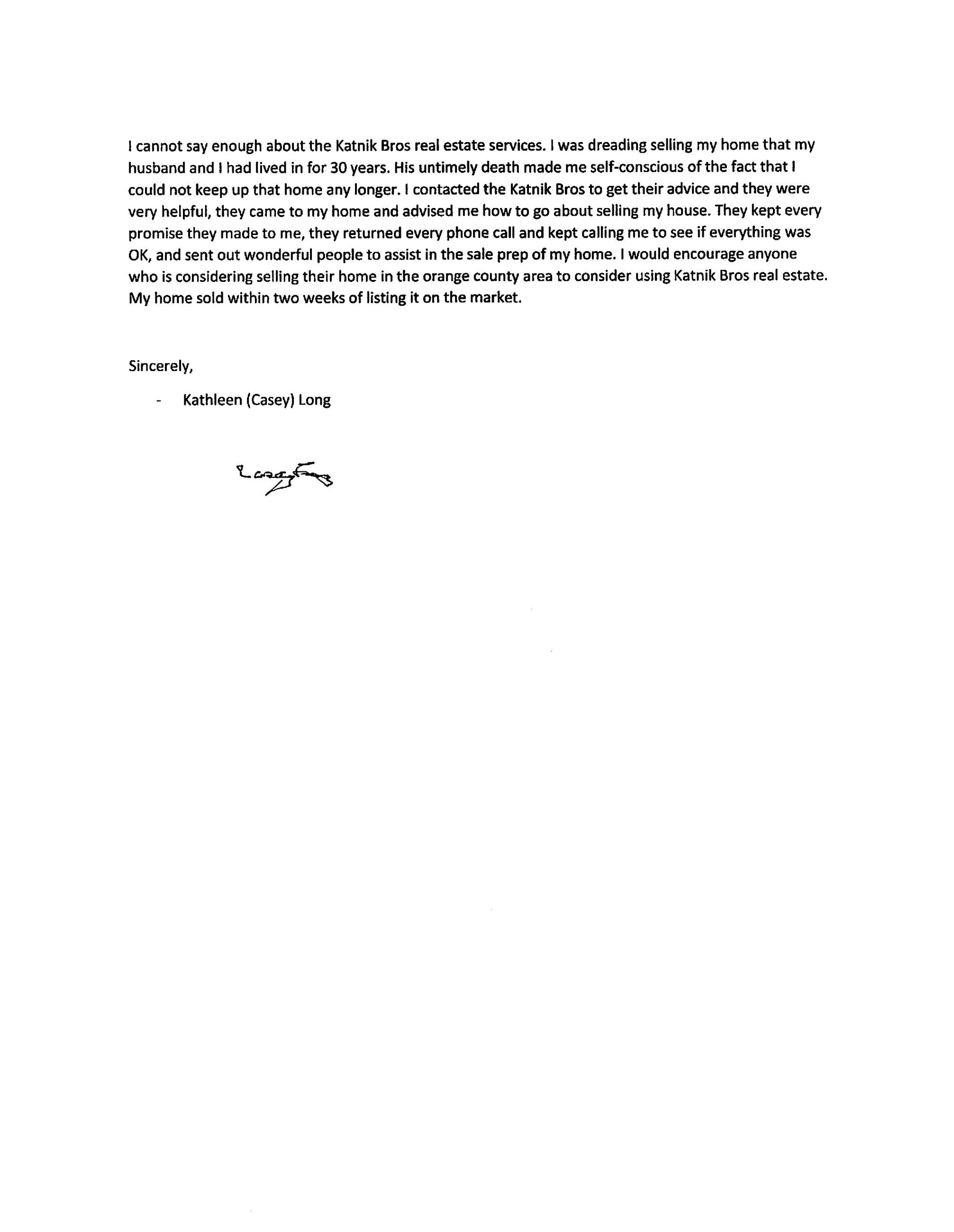 Casey Long Letter