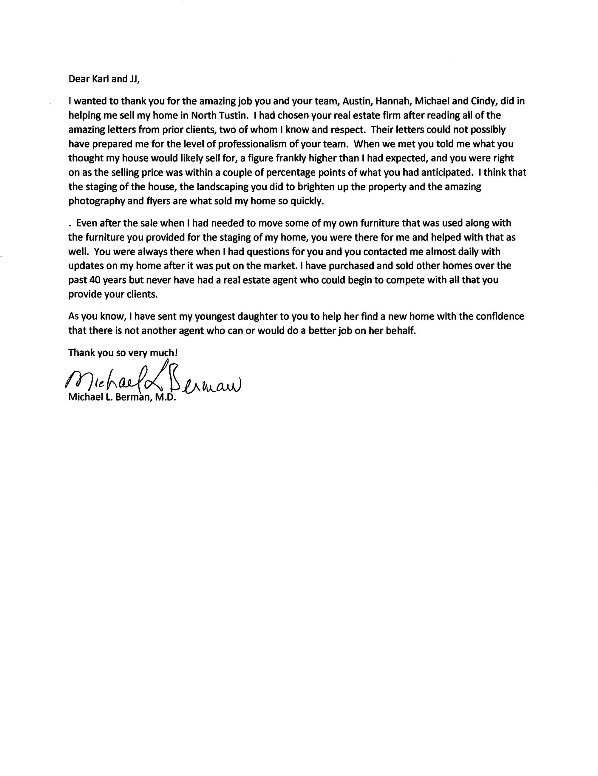 Berman Appreciation Letter