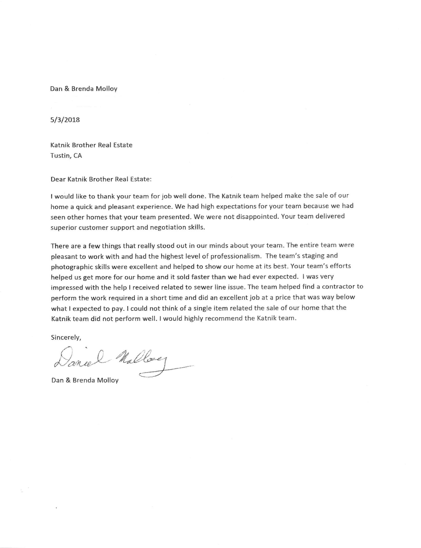 Molloy Appreciation Letter
