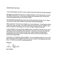 Kari Sheffield Letter