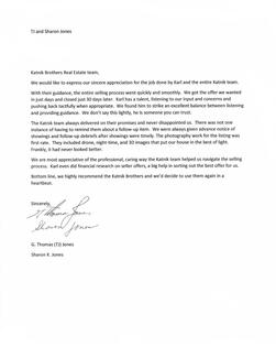 TJ & Sharon Jones Letter